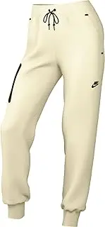 [Nike] Sportswear Tech HV6779-110 Fleece Jogging Bottoms with Medium Waist for Women, Pale Ivory/Black, L
