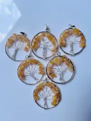 Natural Citrine Tree Of Life 5pcs Silver Plated Pendant Crystal Jewelry