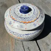 ARTISAN CRAFTED STONEWARE Trinket Sugar JAR CROCK POTTERY With LID Handmade!