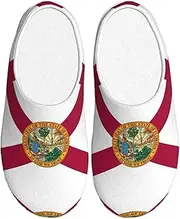 [EdWal] Florida State Flag print Winter Warm Slippers Indoor Anti-skid Plush Slippers Relaxing at Home for Women Men, Black, 5 UK