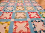 Patchwork Quilt Top Fabrics Twin Full 70 In x 85 In Machine Pieced Greek Cross?