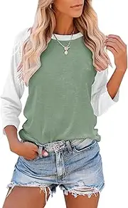 [Bingerlily] Women's Casual T-Shirts 3/4 Sleeve Color Block Cute Tops Comfy Blouses