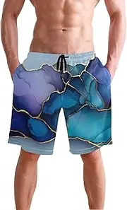 [XYMZR] Marble Blue Purple Men's Swim Trunks Quick-Dry Bathing Suit Swimming Board Shorts S