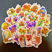 Stickers Flowers Folk Country Cheerful Rustic Vinyl Junk Journal Planner 25pc