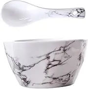 MAGICLULU 1Set Marbled Ceramic Rice Bowl with Spoon Salad Bowl for Soup Noodles and Fruits Ceramic Easy to Clean Housewarming