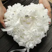 Wedding Ring Pillow, Romantic Lace Rose Wedding Heart Ring Pillow Cushion With Ribbon Pearl Y10112