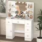 Dressing Table Make up Desk with Stool & LED Lights Mirror & 5 Drawers Set Large