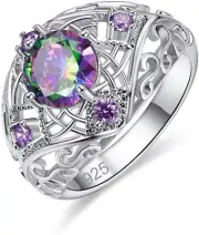 925 Sterling Silver Rainbow Topaz Filled Twisted Knot Ring for Women 8