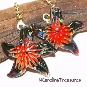 RED BLACK BURST STAR STARFISH ART GLASS CEILING FAN LIGHT SWITCH PULL LARGE PAIR