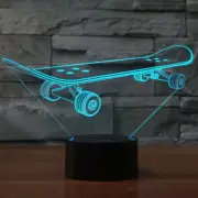 Table Desk Lamp Home Kids Gift Skateboard USB Charger LED 3D 7 Color Night Light