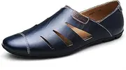 [LVOMU] Men's Leather Hollow Out Sandals Comfortable Breathable Closed Toe Slip On Flat Loafers Business Work Casual Walking Shoes