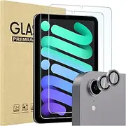 ProCase 2 Pack Screen Protector for iPad Mini 7th(A17 Pro) 2024/Mini 6th Generation 8.3" 2021 + 2 Pack Camera Lens Protector Matching iPad Colors, Tempered Glass Film for Mini 7 6 8.3 Inch -Gray