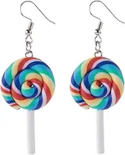 [Fuvirou] Rainbow Lollipop Earrings for Women Girls Cute colourful Clay Round Lollipop Dangle Drop Earrings Handmade Candy Color Simulation Food Earring Jewelry Gifts