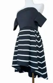 AJE black white striped A line flare dress BNWT hi low hem strapless zip 6 $525