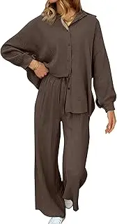 [AUTOMET] Womens 2 Piece 2023 Fall Clothes Fashion Outfits Two Piece Matching Wide Leg Palazzo Pants Sets Tracksuit Clothes