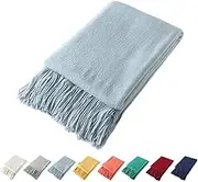 Homiest Decorative Knitted Throw Blanket with Fringe Soft & Cozy Tassel Blanket for Couch Sofa Bed- 50 x 60, Acrylic Coated Cotton, Light Blue, 50" x 60"
