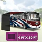 Front Shade for RV Awning 9' X 20' 3'' Black Mesh Screen Sun UV Wind Blocker LCW