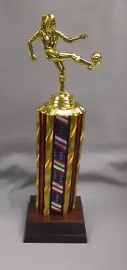 SOCCER trophy female award wide patriotic theme column weighted base