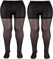 [Piriuuo] 2 Pairs Plus Size Sheer Tights for Women, Plus Size Stockings 20D Control Top Pantyhose with Reinforced Toes Ultra Thin High Waist Black Pantyhose Stockings, Black, Medium-Large Plus