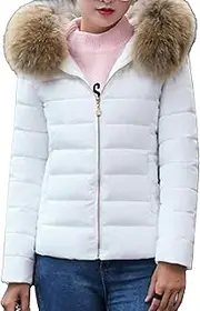 [JEShifangjiusu] Woman with Hat Warm Plumon Clothes with Artificial Collar Thick Coat for Winter Sew A Fluffy Snow Coat, white, 3XL
