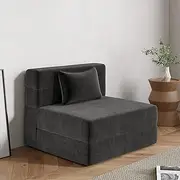 Luoxiao Folding Sofa Bed, Convertible Sleeper Chair Single Size with Pillow, Foldable Lazy Futon Chair, Portable Fold Out Sofa Bed for Small Space, Washable Cover, High-Density Foam, Dark Grey