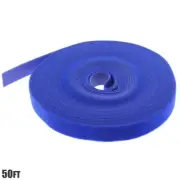 50FT Roll Reusable Hook Loop Self Attaching Cable Tie Fastening Tape Blue