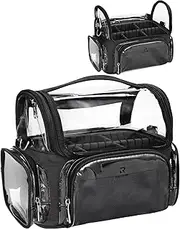 Relavel Makeup Brush Case, Large Makeup Brush Holder Professional Makeup Artist Travel Case Clear Waterproof Cosmetic Organizer Bag, Full Open Easy to Access, with Adjustable Strap and Dividers,