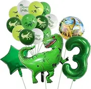 Dinosaur 3rd Birthday Balloons Big Cute Dinosaur Aluminum Foil Balloon Number 3 Mylar Balloon for Dino Themed Party Boys Girls Birthday Decor - Green (3)