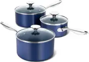 MICHELANGELO Sauce Pan Sets, Ceramic Saucepans with Lids, 1,2,3 Quart, Blue
