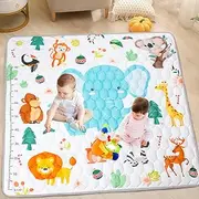 Funsland Crawling Mat for Baby, Non-Slip Baby Play Mat, Non-Toxic, 127 x 127 cm, Cotton Animal Crawling Mat, Baby Foldable with a Height Ruler, Children's Play Mat for Indoor/Outdoor/Fence