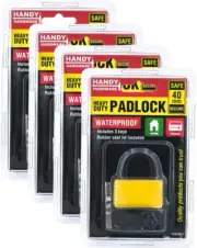 [4PK] Handy Hardware Heavy Duty Padlock, 3 Keys per Lock, Water Proof, Rubber Se
