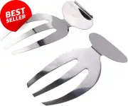 2 Packs Salad Hands Stainless Steel Bamboo Salad Servers Pasta Tongs Kitchen