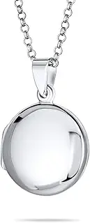 [Bling Jewelry] Personalize Customize Dome Round Circle Aromatherapy Essential Oil Perfume Diffuser Or Photo Lattice Lockets For Women Polished .925 Silver Locket Necklace Pendant