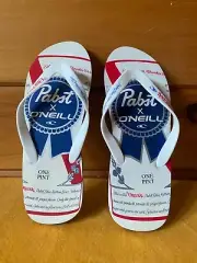 Pabst Blue Ribbon O’Neill brand flip flops PBR new w tags, Men’s size 8