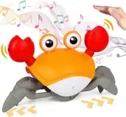 Infant Electronic Light Up Crab Crawling Toys with Music and Lights for Kids (Orange)