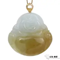 在飛比找momo購物網優惠-【JA-ME】天然A貨翡翠天然色黃翡彌勒佛18k金鑽石項鍊(