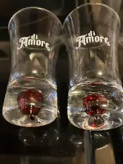 REDUCED-2 di Amore Liquor Cordial Shot Glasses with Red Bubble