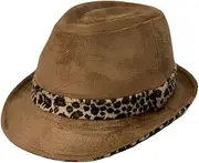 [WITHMOONS] Leopard Band Fedora Hat Short Brim Suede Trilby LD61466