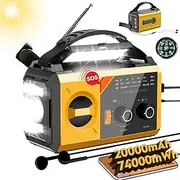 20000mAh Hand Crank Emergency Radio, AM/FM/NOAA Weather Radio, Emergency Radio,Multi-Function Solar Powered Radio,2 Solar Panels,USB Type-C Charging,Torch & LED Reading Lamp,SOS Alarm,Compass(Yellow)