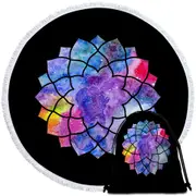 Colorful Watercolor Mandala Star Round Beach Towel