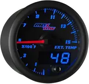 MaxTow Double Vision 1500 F Pyrometer Exhaust Gas Temperature EGT Gauge Kit - Includes Type K Probe - Black Gauge Face - Blue LED Dial - Analog & Digital Readouts - for Diesel Trucks - 2-1/16" 52mm