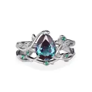 Pear Alexandrite Engagement Ring Sets Vintage Unique Cluster 925 Sterling Silver