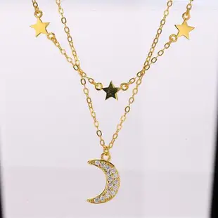 【925 STARS】純銀925微鑲美鑽星空月亮雙層套鍊 項鍊 造型項鍊 美鑽項鍊