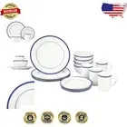 Versatile 16-Piece Kitchen Dinnerware Set - Blue Striped Plates & Mugs Included