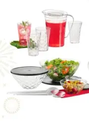 TUPPERWARE ICE PRISM SERVING SET 13pc Set 8 Tumblers, Pitcher, 3 Bowls & Tongs