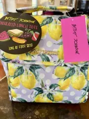 Betsy Johnson Lemons Insulated Lunch Tote Bag Flap Top Purple n Dots Brand New