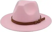 [Generic] Women Classic Brown Belt Fedora Hats Jazz Felt Hat Unisex Men Vintage Church Flat Wide Brim Dress Hat 7 58-60cm, 7, One Size, 7, One Size