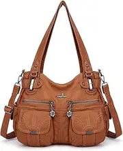 [angel kiss] Angelkiss Women's Handbag Large Double Zipper Multi Pocket Washed Shoulder bag Designer Handbags for Women ...
