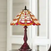 Tiffany Lamp Red Orange and Ivory Glass Shade Red Metal Base Table Lamp