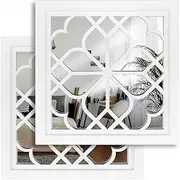 [Wocred] Set of 2 Mirrors Square Wall Mirror,Gorgeous Rustic Farmhouse Accent Mirror,White Color Entry Mirror for Bathroom Renovation,Bedrooms,Living Rooms and More(12”x12”)